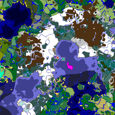 Predicted biome map of Java 1.19.2 seed 1100499216807422911 around estimated spawn