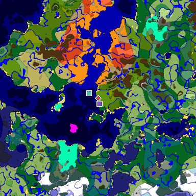 Predicted biome map of Java 1.19.2 seed 9190591498662749564 around estimated spawn