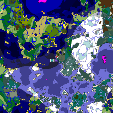 Predicted biome map of Java 1.19.2 seed -390396299533305606 around estimated spawn