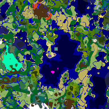 Predicted biome map of Java 1.19.2 seed 7454187932228714743 around estimated spawn