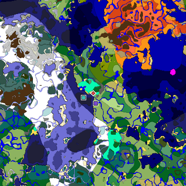 Predicted biome map of Java 1.19.2 seed -1329529934668937836 around estimated spawn