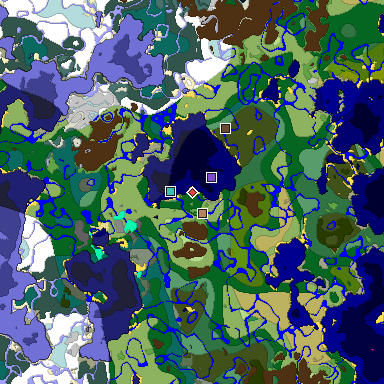 Predicted biome map of Java 1.19.2 seed -3777789485848272907 around estimated spawn