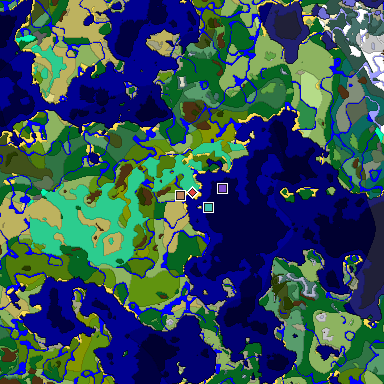 Predicted biome map of Java 1.19.2 seed -1126247356479291163 around estimated spawn