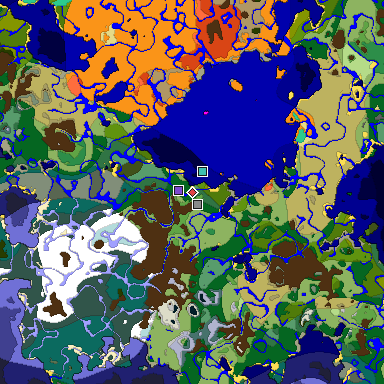 Predicted biome map of Java 1.19.2 seed 1675478287405200023 around estimated spawn