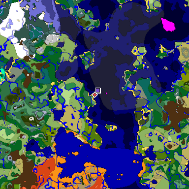 Predicted biome map of Java 1.19.2 seed 6275899351875778875 around estimated spawn