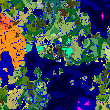 Predicted biome map of Java 1.19.2 seed 7558180289023066675 around estimated spawn