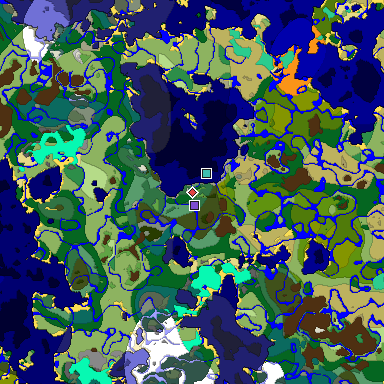 Predicted biome map of Java 1.19.2 seed -5787541286914369376 around estimated spawn