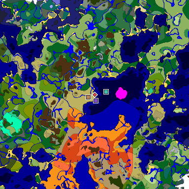 Predicted biome map of Java 1.19.2 seed 4420678831424514591 around estimated spawn