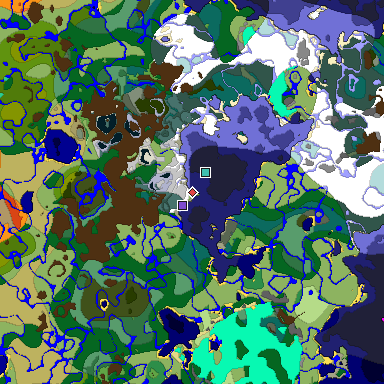Predicted biome map of Java 1.19.2 seed -2050552693025740435 around estimated spawn