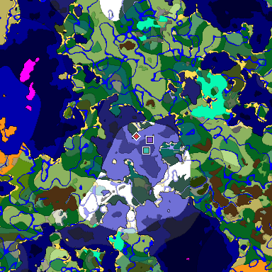 Predicted biome map of Java 1.19.2 seed -6302854149289073733 around estimated spawn