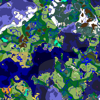 Predicted biome map of Java 1.19.2 seed 3415824135569300467 around estimated spawn