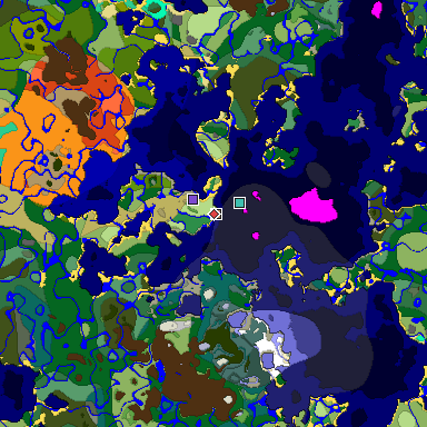 Predicted biome map of Java 1.19.2 seed 5102028639656604138 around estimated spawn