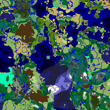 Predicted biome map of Java 1.19.2 seed -3423771382644461767 around estimated spawn