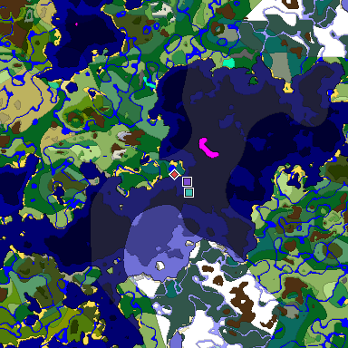 Predicted biome map of Java 1.19.2 seed 2135215153120999832 around estimated spawn