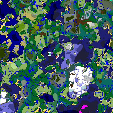 Predicted biome map of Java 1.19.2 seed 5441150891027457872 around estimated spawn