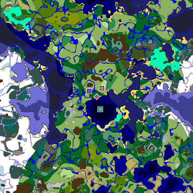 Predicted biome map of Java 1.19.2 seed 6497451717108069840 around estimated spawn