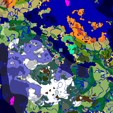 Predicted biome map of Java 1.19.2 seed 2142693500804504755 around estimated spawn