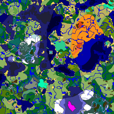 Predicted biome map of Java 1.19.2 seed -1489667510242663939 around estimated spawn
