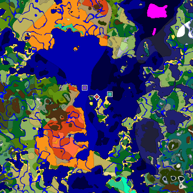 Predicted biome map of Java 1.19.2 seed 7349630663557045297 around estimated spawn