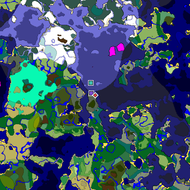Predicted biome map of Java 1.19.2 seed -555495200324542647 around estimated spawn
