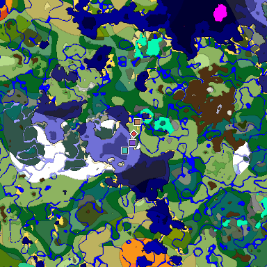 Predicted biome map of Java 1.19.2 seed -4510482651776469020 around estimated spawn