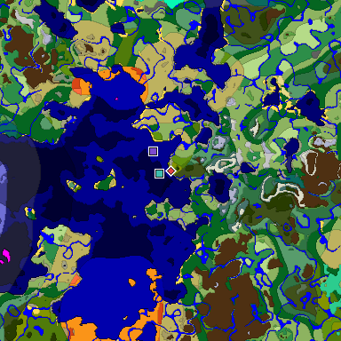Predicted biome map of Java 1.19.2 seed 4896955195329241565 around estimated spawn