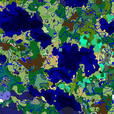 Predicted biome map of Java 1.19.2 seed 5067830547777194733 around estimated spawn