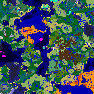 Predicted biome map of Java 1.19.2 seed -1709965905495832686 around estimated spawn