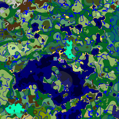 Predicted biome map of Java 1.19.2 seed 715222394936976328 around estimated spawn