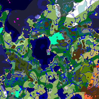 Predicted biome map of Java 1.19.2 seed 1869242193828889216 around estimated spawn