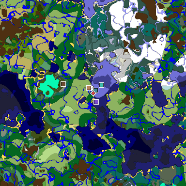 Predicted biome map of Java 1.19.2 seed 2498747035201538109 around estimated spawn