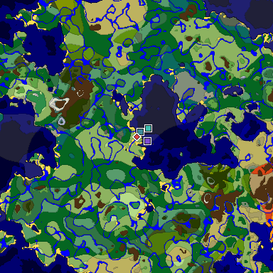 Predicted biome map of Java 1.19.2 seed -3032842642150441870 around estimated spawn