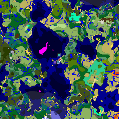 Predicted biome map of Java 1.19.2 seed 8332532317810408035 around estimated spawn