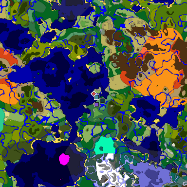 Predicted biome map of Java 1.19.2 seed 9044957784409654937 around estimated spawn