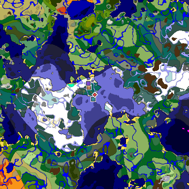 Predicted biome map of Java 1.19.2 seed -5636979202896512877 around estimated spawn