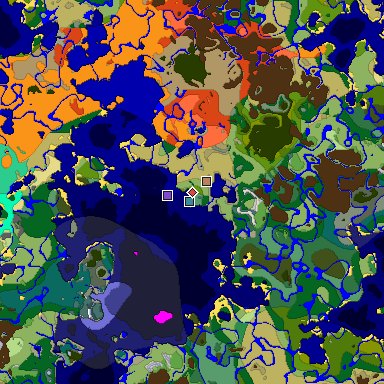 Predicted biome map of Java 1.19.2 seed 5394592259611314028 around estimated spawn