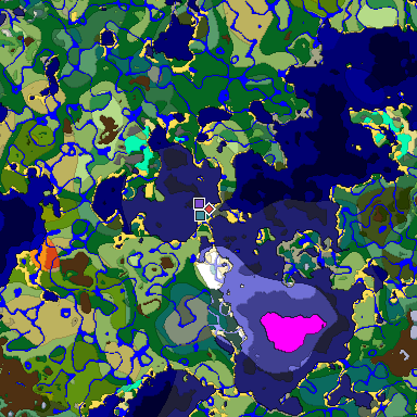 Predicted biome map of Java 1.19.2 seed -8165657086348217046 around estimated spawn