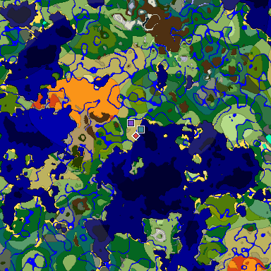 Predicted biome map of Java 1.19.2 seed 1779103973084833511 around estimated spawn