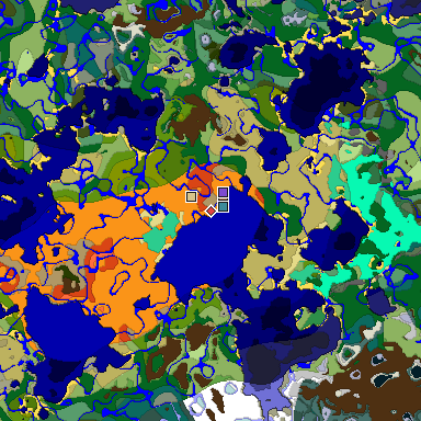 Predicted biome map of Java 1.19.2 seed 842929588939867458 around estimated spawn