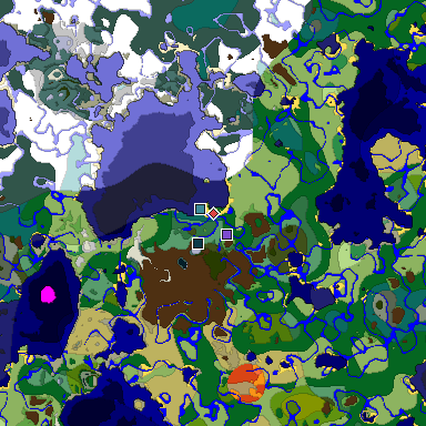 Predicted biome map of Java 1.19.2 seed 8799604634234876226 around estimated spawn