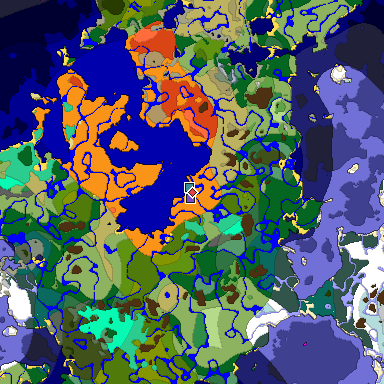 Predicted biome map of Java 1.19.2 seed -3885503500446105450 around estimated spawn