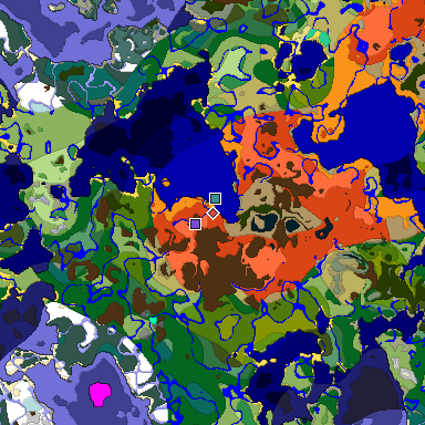 Predicted biome map of Java 1.19.2 seed 7188472146620348658 around estimated spawn