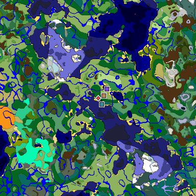 Predicted biome map of Java 1.19.2 seed 4098499951621963923 around estimated spawn