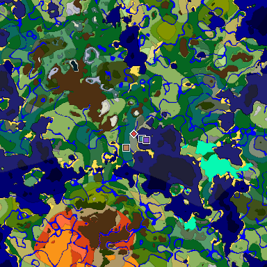 Predicted biome map of Java 1.19.2 seed 6090435669141714677 around estimated spawn