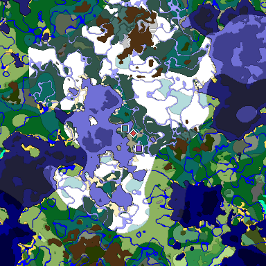 Predicted biome map of Java 1.19.2 seed -5847195566281645557 around estimated spawn