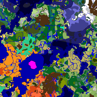 Predicted biome map of Java 1.19.2 seed 386534638219131412 around estimated spawn