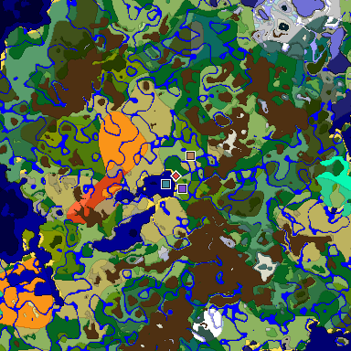 Predicted biome map of Java 1.19.2 seed -523893270126134104 around estimated spawn