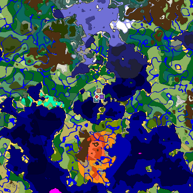 Predicted biome map of Java 1.19.2 seed -2616761874490030026 around estimated spawn