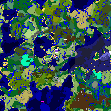 Predicted biome map of Java 1.19.2 seed -5922034747743534621 around estimated spawn