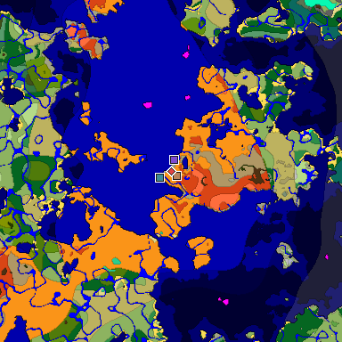 Predicted biome map of Java 1.19.2 seed -8975179406479720131 around estimated spawn